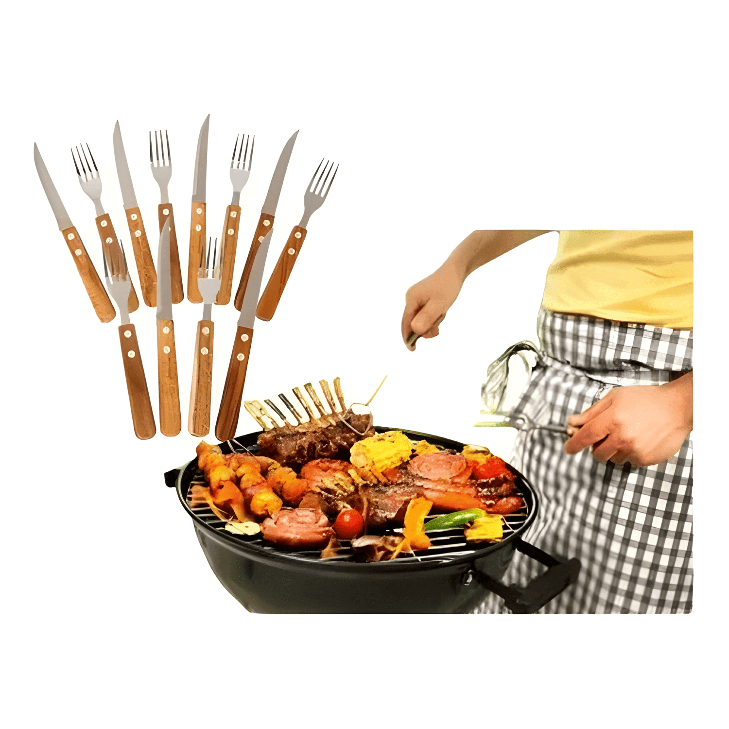 Genérico - Set 6 Tenedores 6 Cuchillos Sierra Asado Madera Parrilla #1