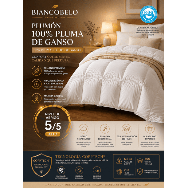 Plumón invierno 100% pluma de ganso 30% pluma pecho certificado Superking