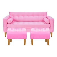 Bodevir - Sofa Retro 3C + 2 Pouf Felpa 04 Rosado