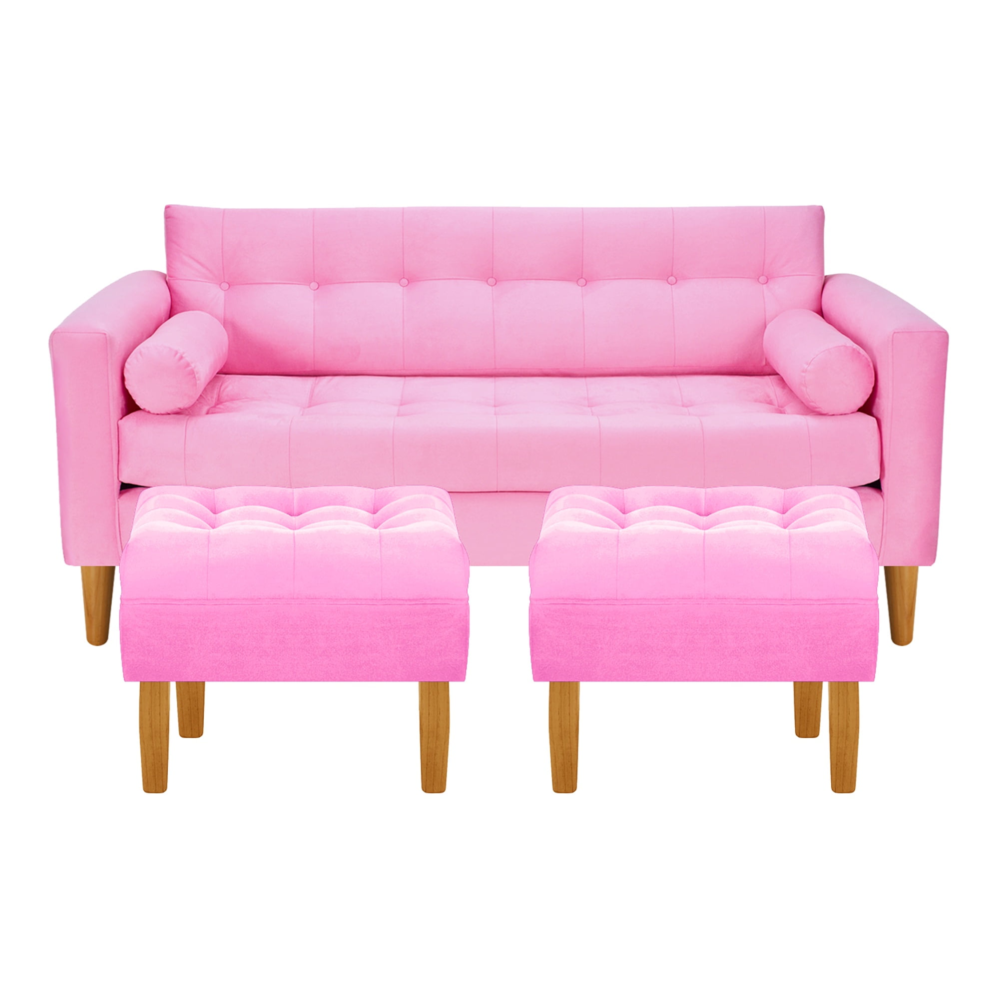Bodevir - Sofa Retro 3c + 2 Pouf Felpa 04 Rosado