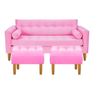 Bodevir - Sofa Retro 3C + 2 Pouf Felpa 04 Rosado