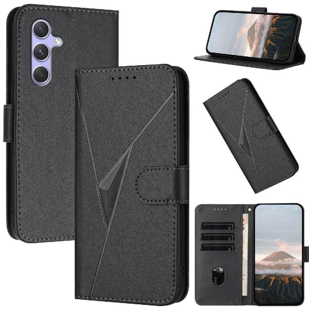 Funda Cartera Fibra de Carbono para Samsung Galaxy A55 5G con Soporte y Cierre Magnético Negro