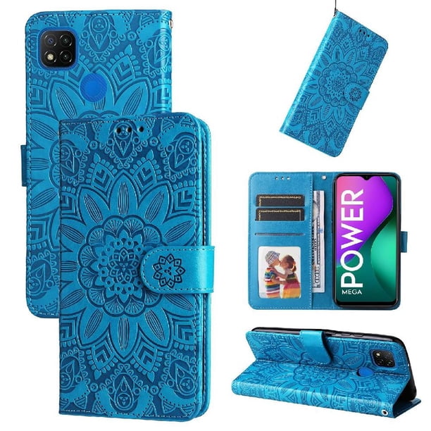 Funda tipo cartera FOXDOCK para Xiaomi Redmi 10A 4G , diseño girasol en relieve, cuero PU, cierre magnético, soporte y tarjetero