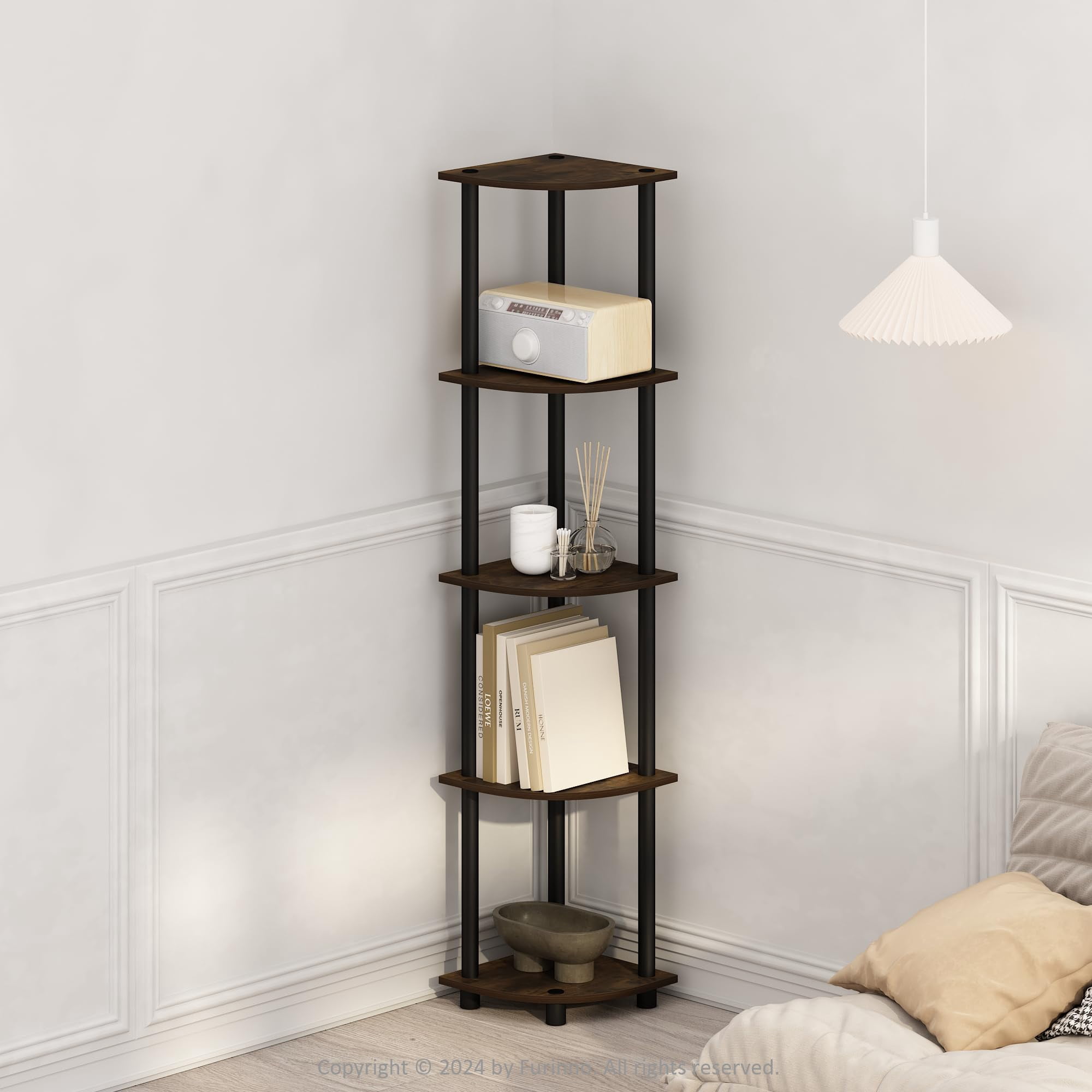 Estantería Furinno Turn-tube Para Libros De 5 Niveles, Madera De Pino Ámbar