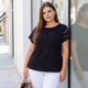 thumbnail image 2 of Agnes Orinda Blusas Sólidas de Verano con Encaje y Mangas Cortas Huecas para Mujer Talla Grande 2X Negro, 2 of 8