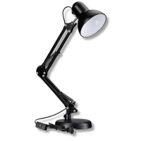 Genérico - Lámpara De Escritorio Negro Metal Brazo Ajustable Soporte Dual