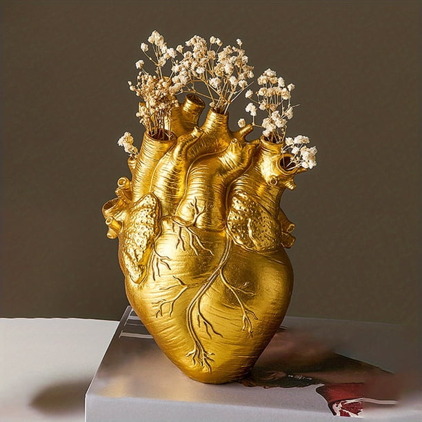 1pc, Heart Vase, Vases For Flowers Creative Heart-Shaped Sculpture ,Customized Vase, Heart-Shaped Art Resin Vase Desktop Home Decoration, Gift Vases For Living Room Decorations,Halloween Room Decor Go