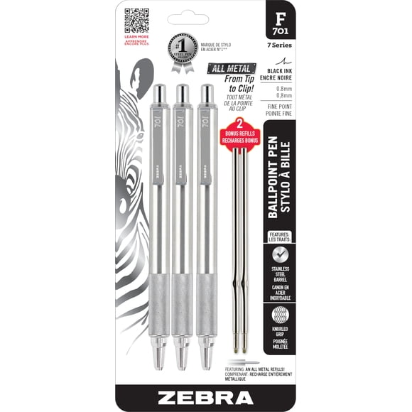 Bolígrafo Zebra Pen F-701 de acero inoxidable de punta fina