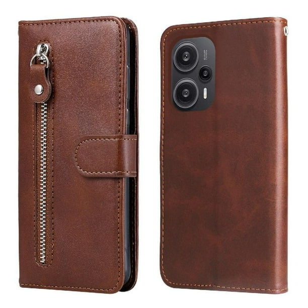 Funda con Cremallera para Xiaomi Poco F5, Carcasa Cartera de Cuero PU con Soporte y Tarjetero