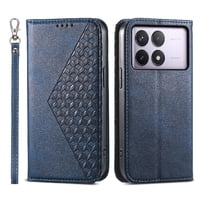 Funda Flip Foxdock Para Xiaomi Poco F6 Pro 5G , Estilo Billetera Con Diseño Rombo, Correa De Mano Y Soporte, Uso Diario
