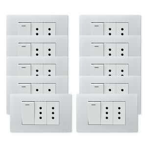Want - Pack 10 Interruptor 1 912 16A Y Tomacorriente 2 10A - Gris Blanco