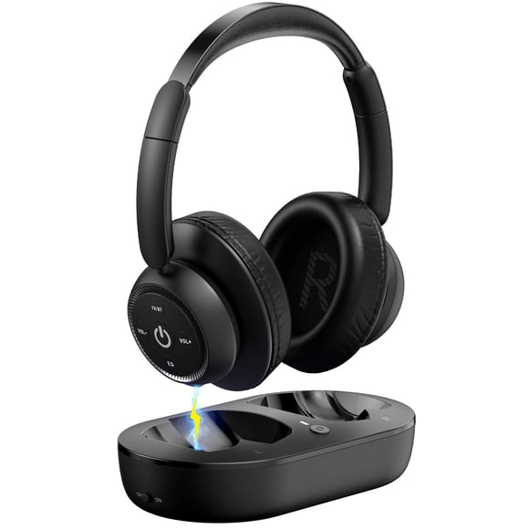 Auriculares inalámbricos ZUPVIY para ver televisión con transmisor negro