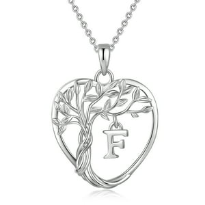 Heshpaws 925 Collar De Árbol Eterno De La Vida De Plata De Ley Para Mujeres A-Z Carta Inicial Collar, Regalo De Joyería De Cumpleaños Aniversario
