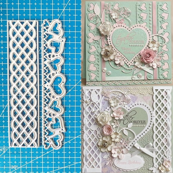 Troqueles De Corte Borde De Cuadrícula Con Corazón Para Hacer Tarjetas X2