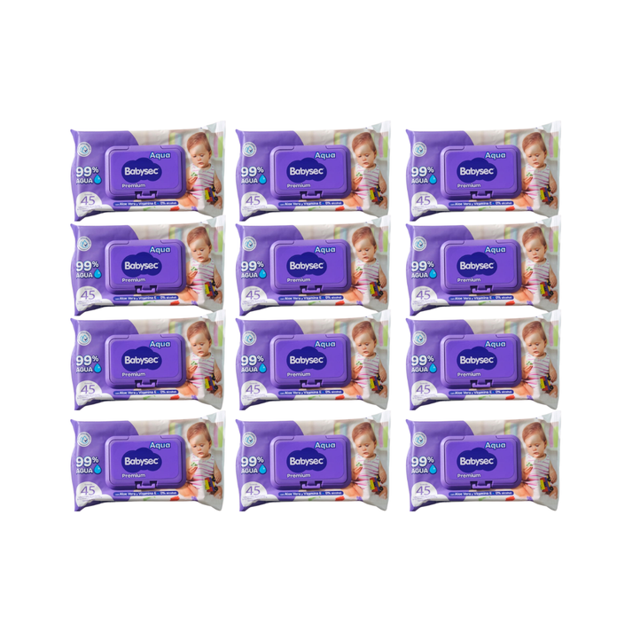 12 Paquetes Toallitas Humedas Babysec Hipoalergenicas Aloe Vera 540 Unidades