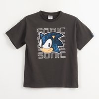 Polera Manga Corta Niño Gris Face Lentejuelas Sonic