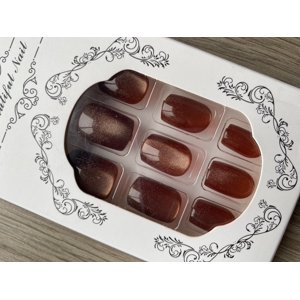 Klaia Beauty - Uñas Press On Adhesivas Ojo De Gato 24Pcs Marron Cuadradas Largo Medio