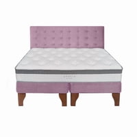 5° Sueño - Cama Europea Stella 2 Plazas + Respaldo Capitoné Madera Rosada