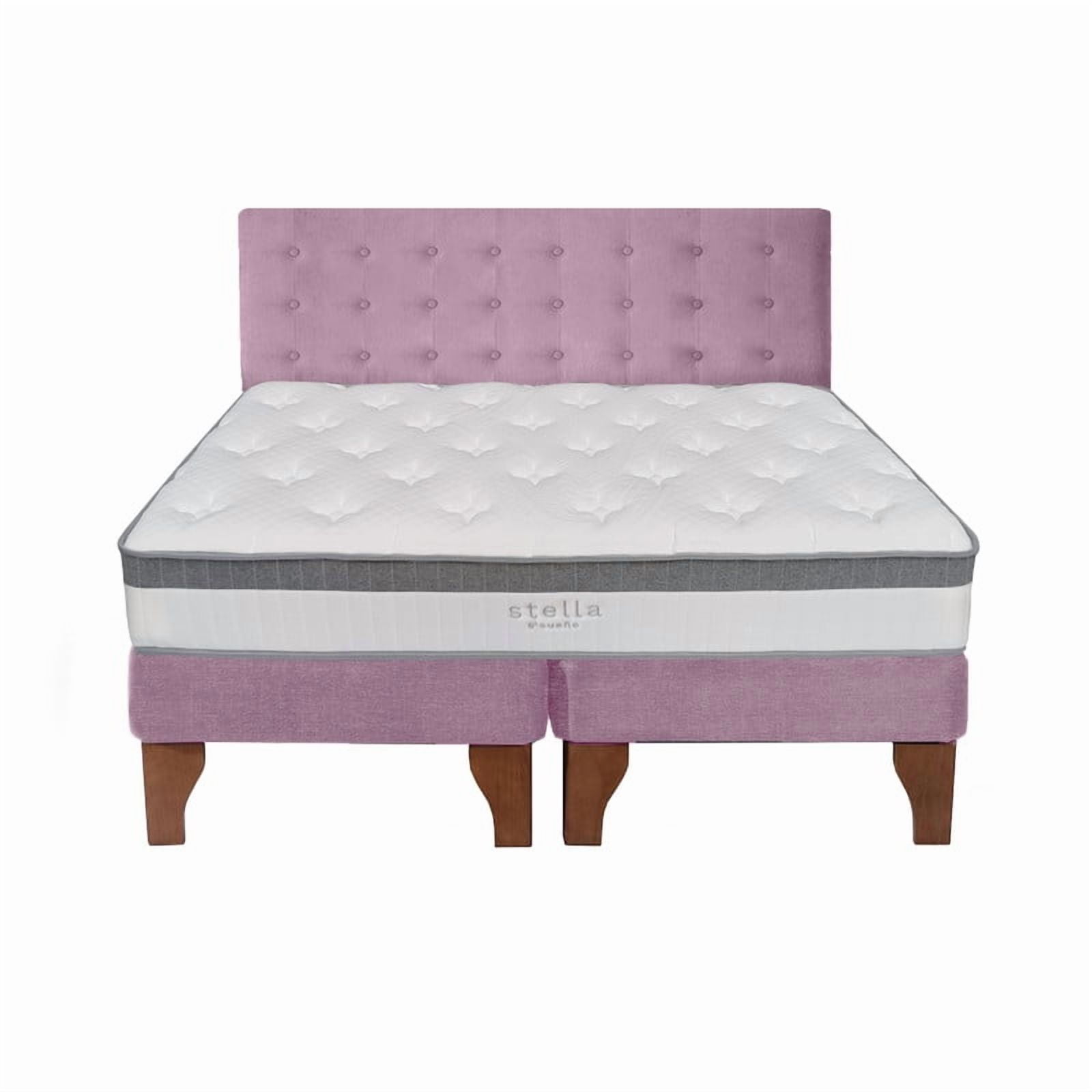5° Sueño - Cama Europea Stella 2 Plazas + Respaldo Capitoné Madera Rosada