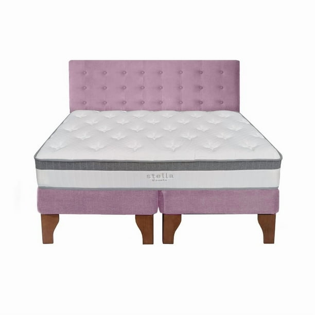 Cama Europea Stella 2 Plazas + Respaldo Capitoné Madera Rosada