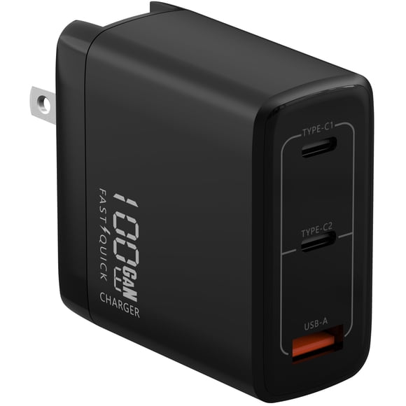 Cargador Vebner Rápido 100W Doble USB-C más USB-A GaN Negro