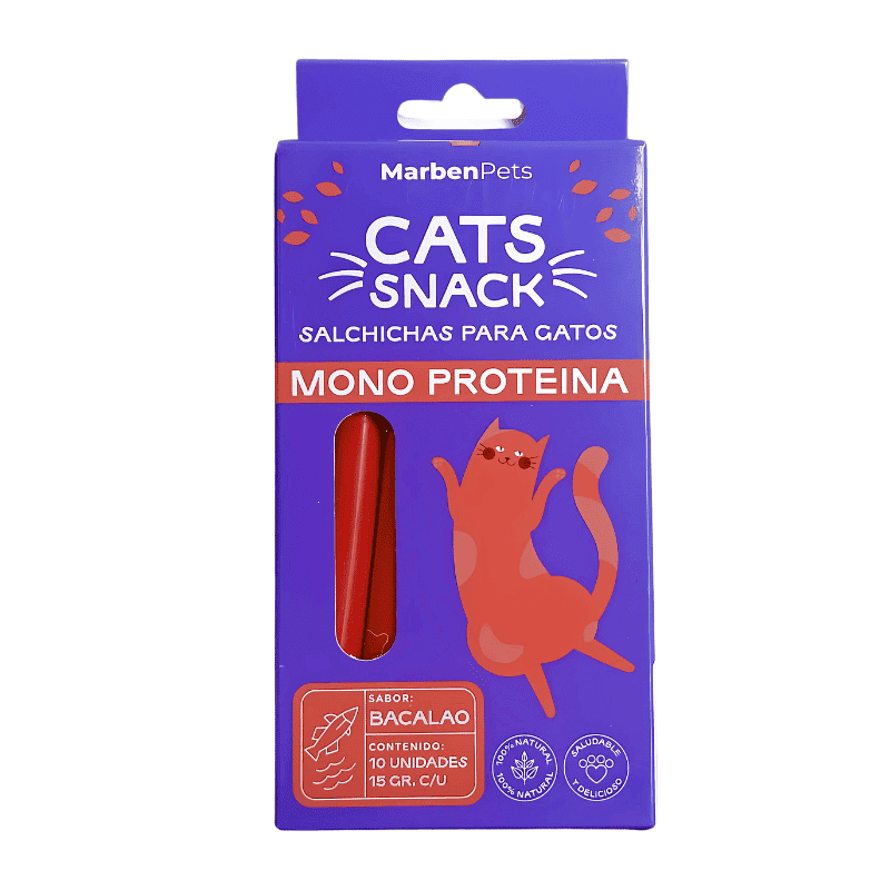 Salchichas Cats Snack Mono Proteína Sabor Bacalao 150gr