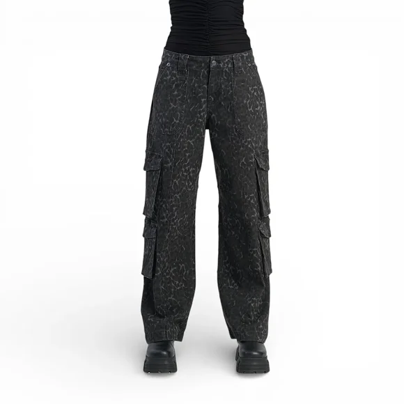 Jeans Mujer Street Cargo Black Leopard Print Il Gioco