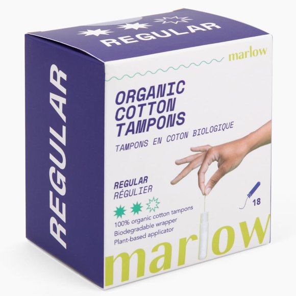 Aplicador compacto Tampons Marlow, 100% algodón orgánico, 18 unidades