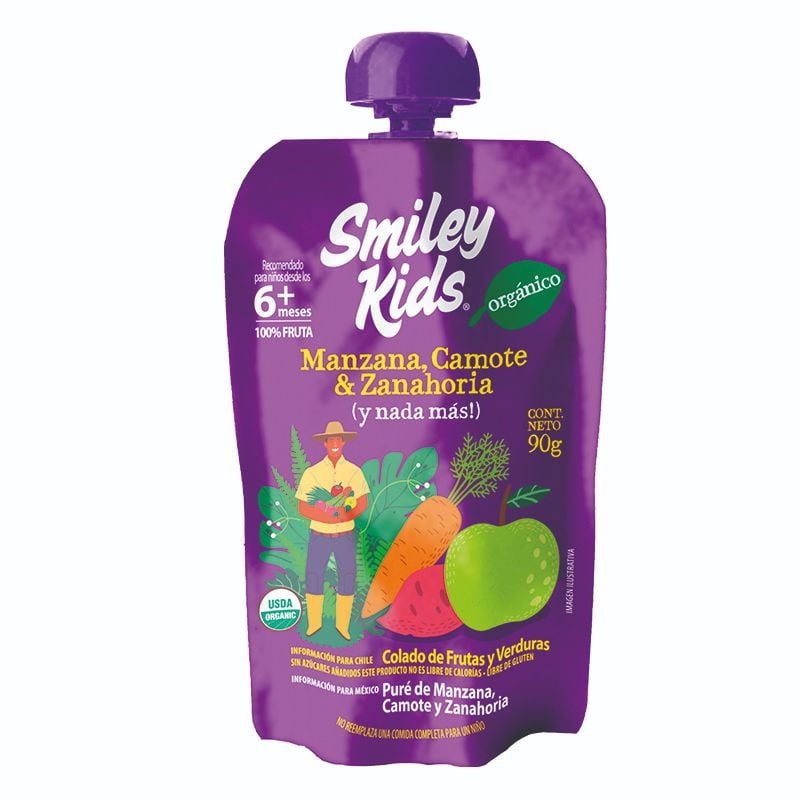 Colado Orgánico Manzana Camote Zanahoria Gluten Free 90 gr Smiley Kids