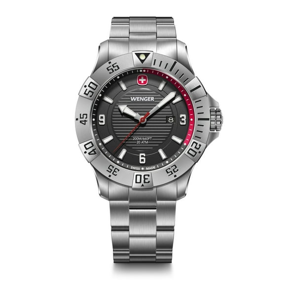 Reloj Seaforce correa acero inox, dial negro 43 mm Wenger