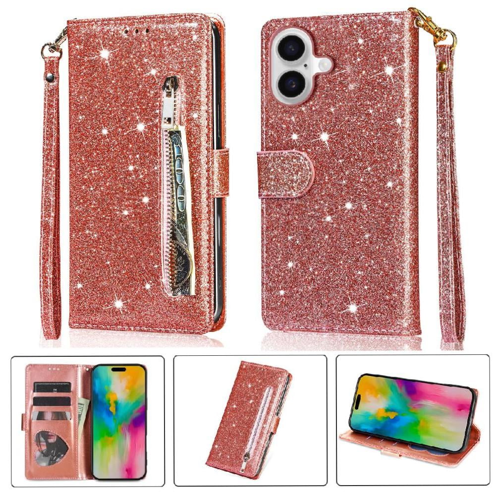 Foxdock - Funda Para Elegante Funda Iphone 16 Glitter Con Cremallera-ideal Para El Uso Diario