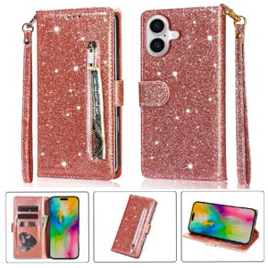Foxdock - Funda Para Elegante Funda Iphone 16 Glitter Con Cremallera-Ideal Para El Uso Diario