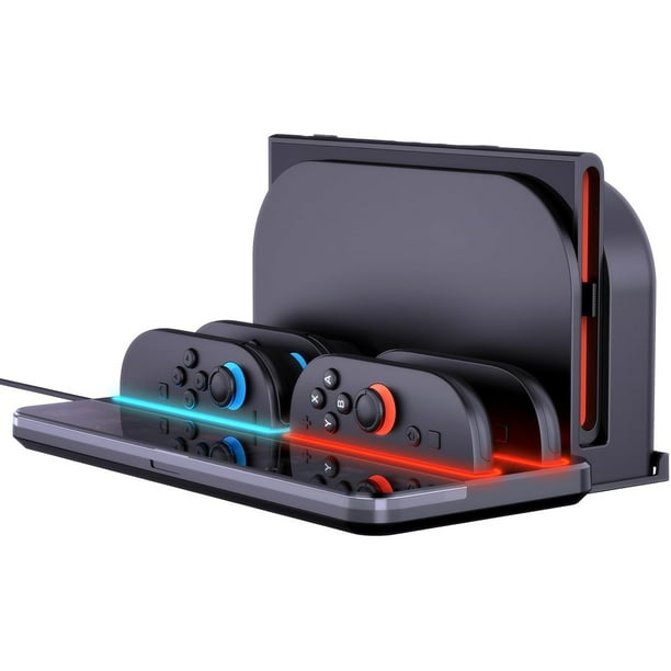 Estación de carga y almacenamiento para Switch 2 y Joy Con, soporte cargador 4 en 1 con 8 ranuras para tarjetas de juego, diseño plegable y portátil, carga 4 Joy Con simultáneamente con indicador LED