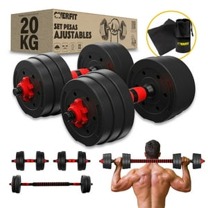 Overfit - Set Mancuernas Y Barra Unibles 20Kg Fitness Pesas Ajustables