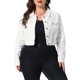 thumbnail image 1 of Chaquetas de mezclilla recortadas de moda con botones y cuello vuelto para mujer de talla grande Agnes Orinda 4X Beige2, 1 of 6