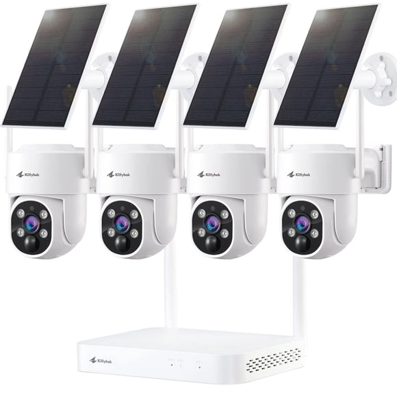 Cámaras de seguridad solares Kittyhok 2K Ultra HD PT, 4 unidades con NVR