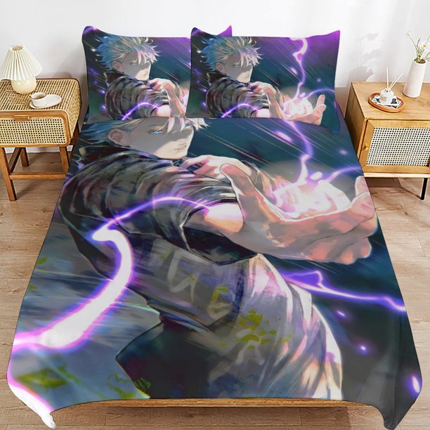 Jujutsu Kaisen Bedding Set Duvet Cover Comfortable and Lightweight Cartoon Bedding 3 Piece Bed Set