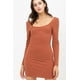 thumbnail image 2 of Vestido Básico de Canalé con Escote en U en la Parte Delantera y Trasera y Manga Larga., 2 of 5