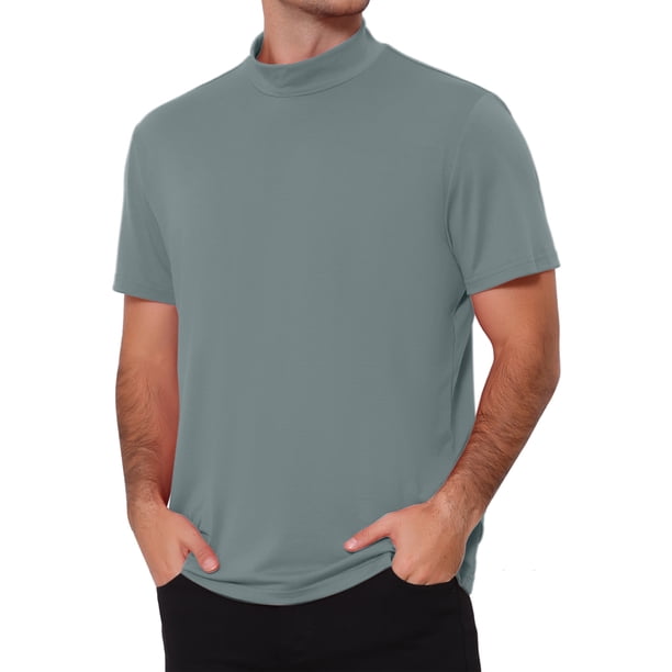INSPIRE CHIC Camiseta de Hombre Cuello Mock Manga Corta Sólida Ligera Algodón Casual Top L Gris