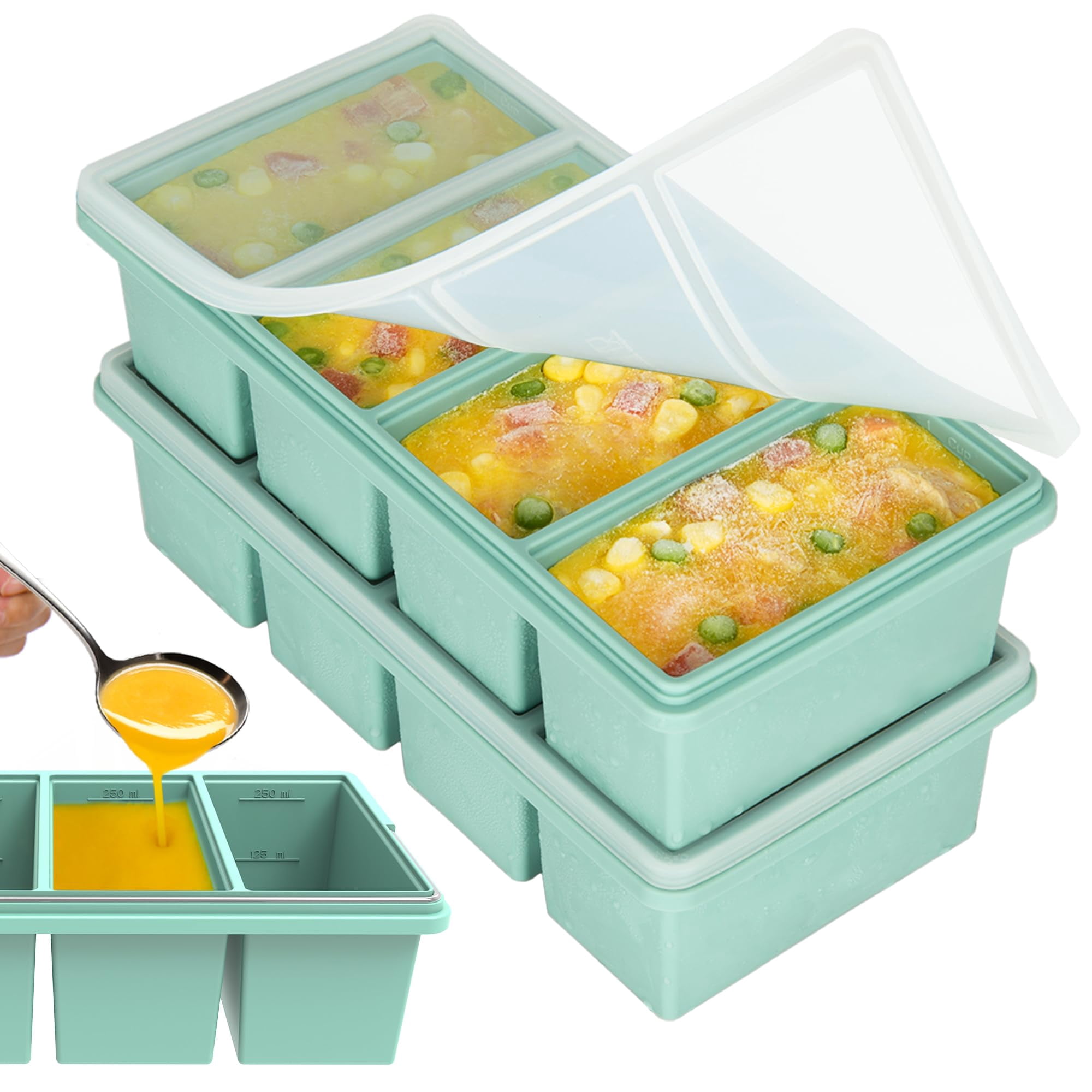 Cyhhave - Bandejas De Congelador Cyhave De Silicona De 250 Ml Con Tapas, 2 Unidades, Sin Bpa