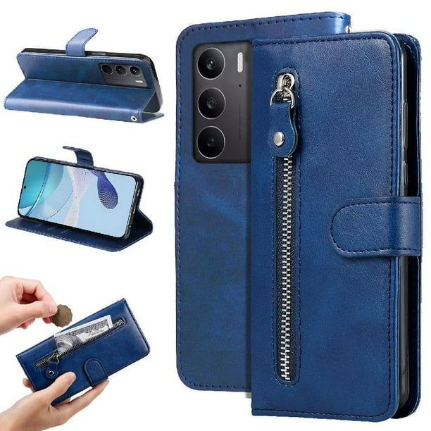 Funda con Cremallera para Realme 14X 5G, Carcasa Cartera de Cuero PU con Soporte y Tarjetero