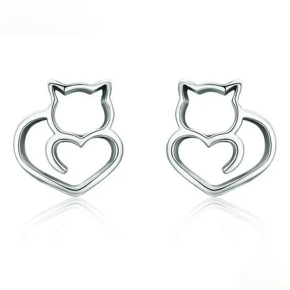 Aros de Plata 925 con Diseño de Gato