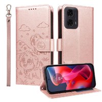 Funda Billetera Foxdock Compatible Con Motorola Moto E14, Diseño Perrito Tierno, Ranuras Para Tarjetas Y Soporte Plegable