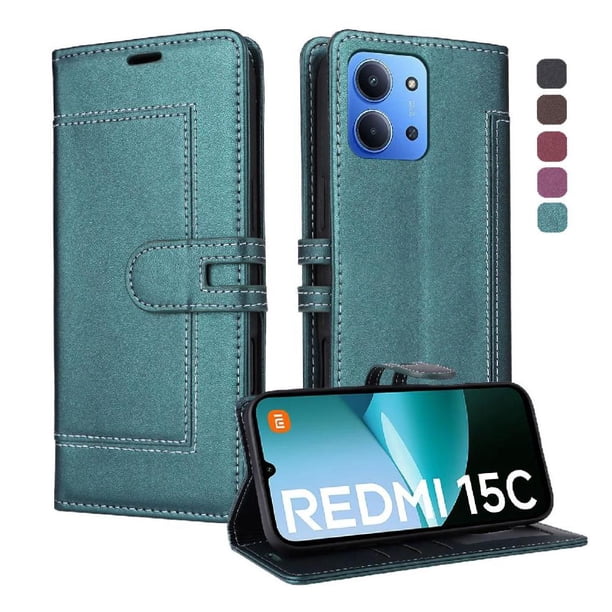 Premium Wallet Case for Xiaomi Redmi 15C with Card Slots & Kickstand, Flip Cover Green