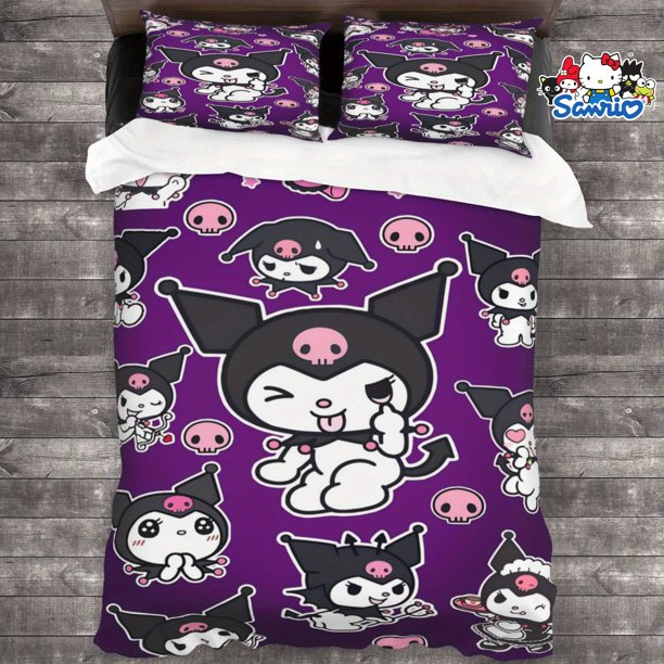 1 Pie-ce Sanr-io Kuromi -Autho-rized Cu-te Bedsp-read Ca-rtoon Anim-ation Bedd-ing Suit 3-D Printe-d Light-weight Room Dec-or Su-it 1 O-ne Qui-lt Co-ver and 2 On-e Pillow