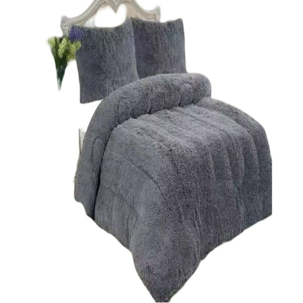 Plumon Peludo Plaza Y Media Gris