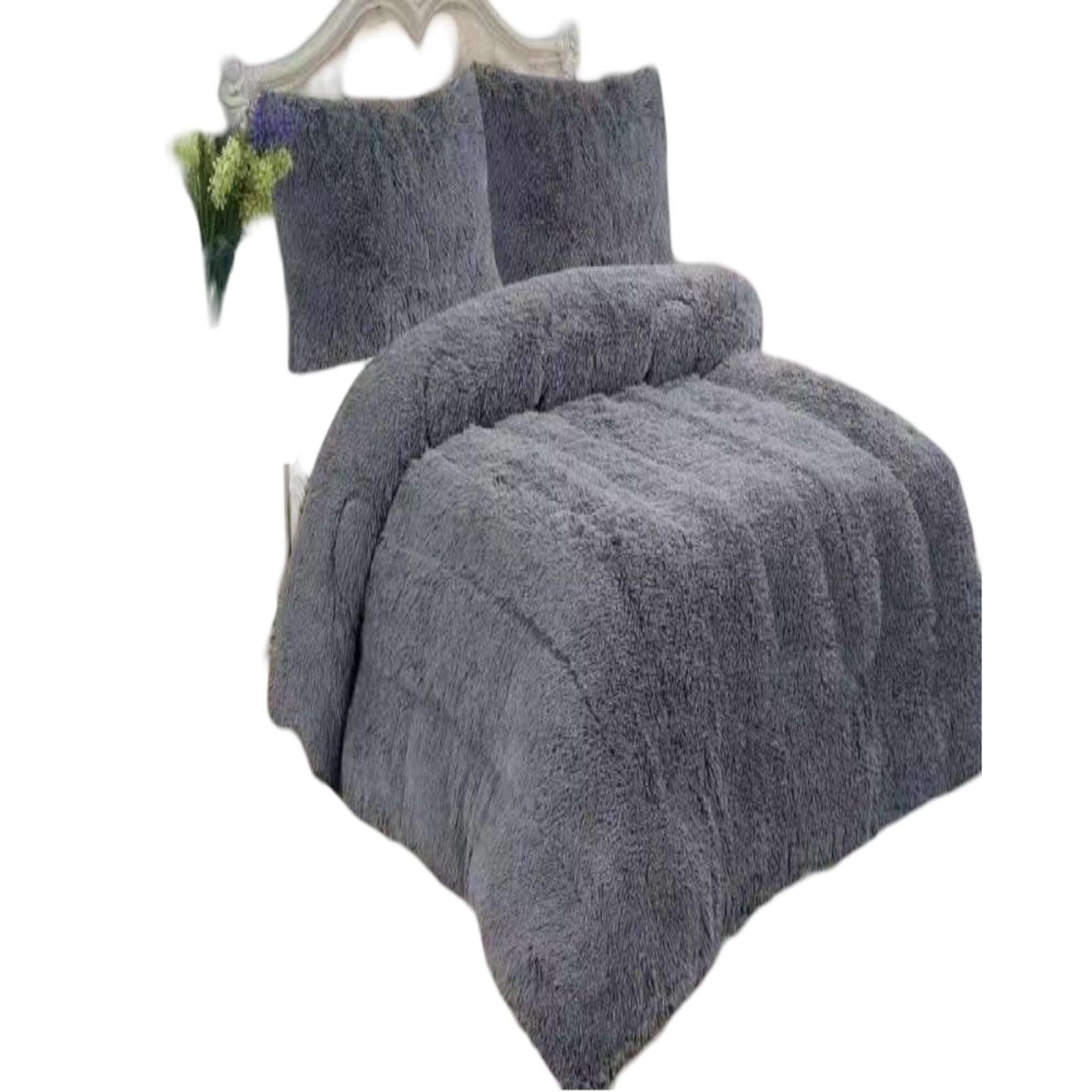 Genérico - Plumon Peludo 2 Plazas Gris