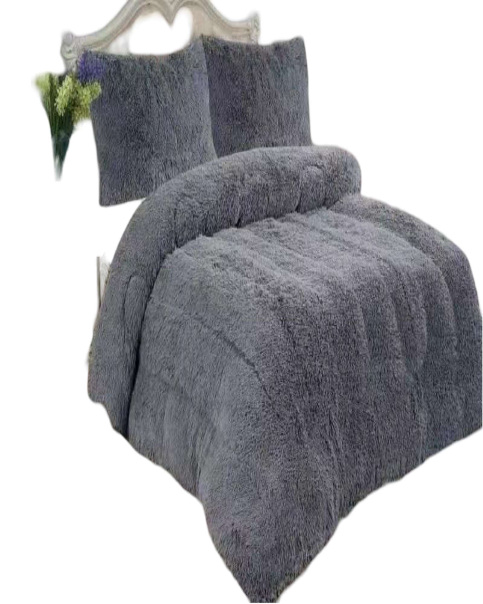 Genérico - Plumon Peludo 2 Plazas Gris