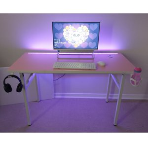 Portal Center - Escritorio Gamer Plegable 130 Cm Rosado Luz Led