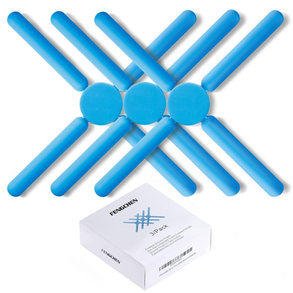 Juego de 3 Posavasos Plegables de Silicona Azul FENGCHEN 22 cm